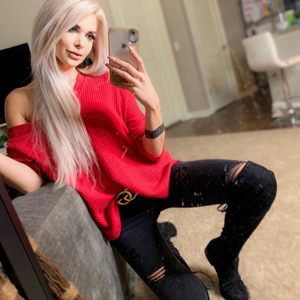 Red V neck sweater
